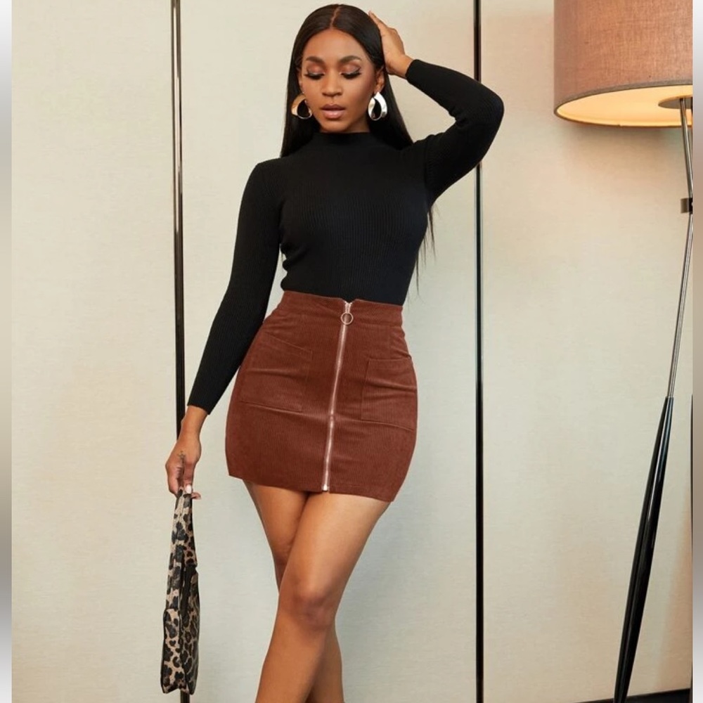 Corduroy Mini Skirt with Zipper